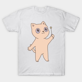 Cute orange peach cat illustration magic wand T-Shirt